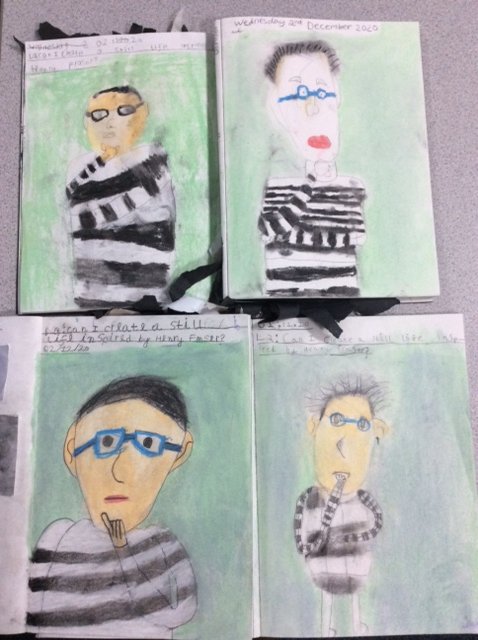 meadowfieldclc's tweet photo. Y3 have created some more fabulous art work this afternoon! The detail is incredible! Can you guess who they model was? #creative #art #skills #detail #observation #reallylooking #teammeadowfield https://t.co/QgOqJYD5Vu