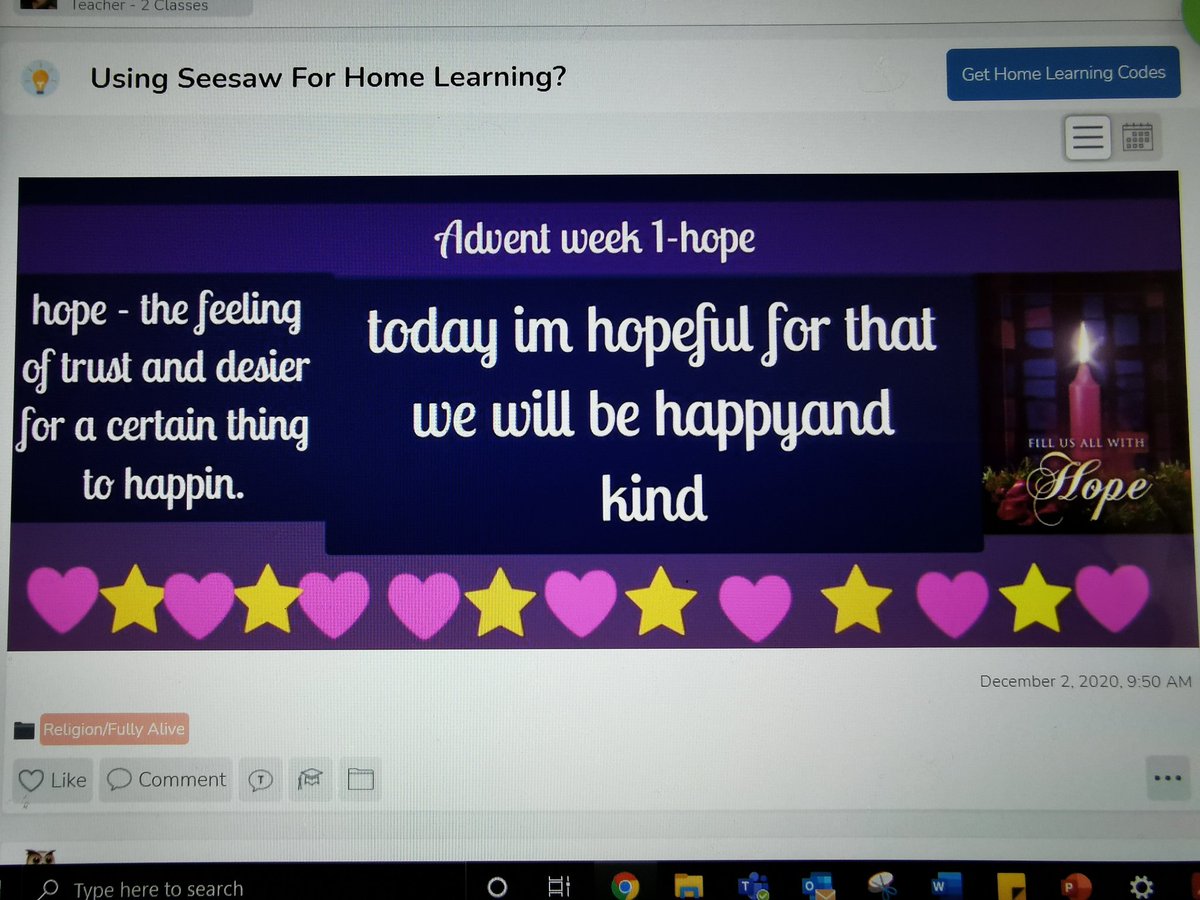 stlukercsd's tweet photo. The first week of Advent calls for Hope - “For I know the plans I have for you ... plans to prosper you and not to harm you, plans to give you hope and a future.” ( Jeremiah 29:11). Today we shared our thoughts of hope on Seesaw. #seesaw #advent #hope @RCSD_No81 https://t.co/eqpJRS1pFa