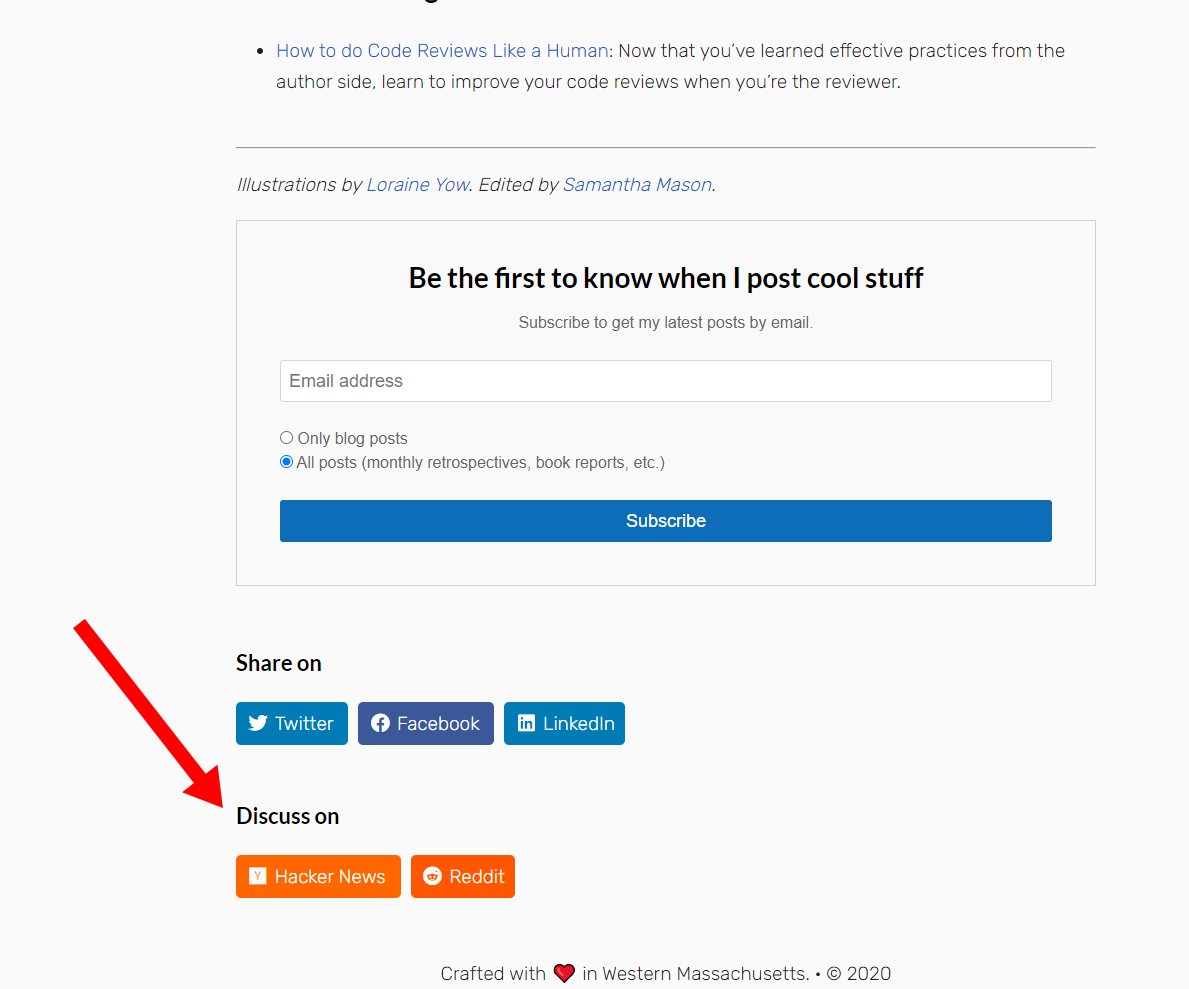 To wrap up, I link to those discussion threads from my original post. I have templates in Hugo that automatically generate discuss links based on the post metadata.