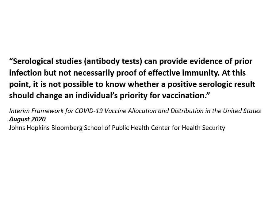 5/   @JohnsHopkinsSPH's framework touches on seropositivity briefly, stating that at that time time, way back in August, it was unclear if seropositivity = proof of effective immunity, and thus they did not plan to take this into account in prioritizing allocation.