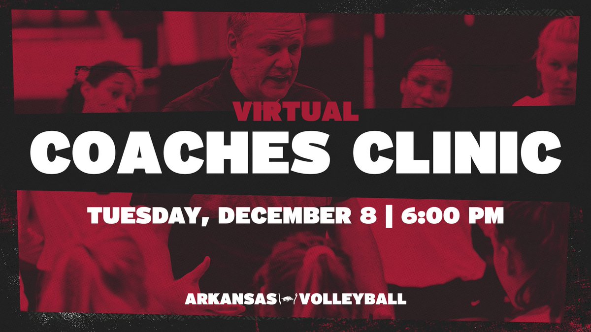 RazorbackVB's tweet photo. Virtual Coaches Clinic ⤵️

Let's go around the horn with @Coach_JDubVB, @MaceyGardner and @coachramatowski!

🏐 What we learned during the fall season
🏐 Our areas of focus to be 2% better in the spring
🏐 The importance of communication

Register 🔗 https://t.co/IoAdjxZ8yh https://t.co/bkSckW7FxM