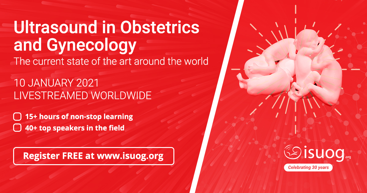 Join us on 10 January 2021 as we celebrate #ISUOG's 30th anniversary with the leading names in the field of #obgyn #ultrasound. View the provisional program in multiple time zones &amp; register your interest here. This event is free bit.ly/2I2n5SR #LoveUltrasound #ISUOGat30