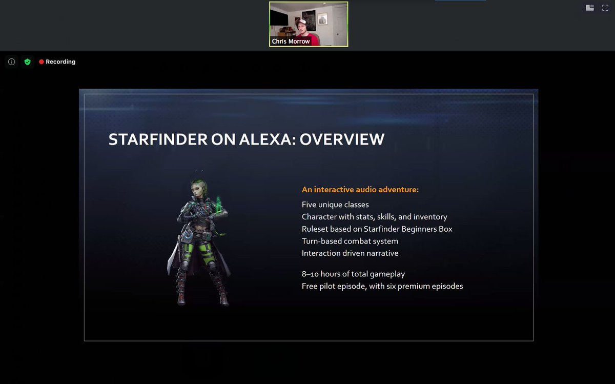 Up next, talking about Starfinder on Alexa.