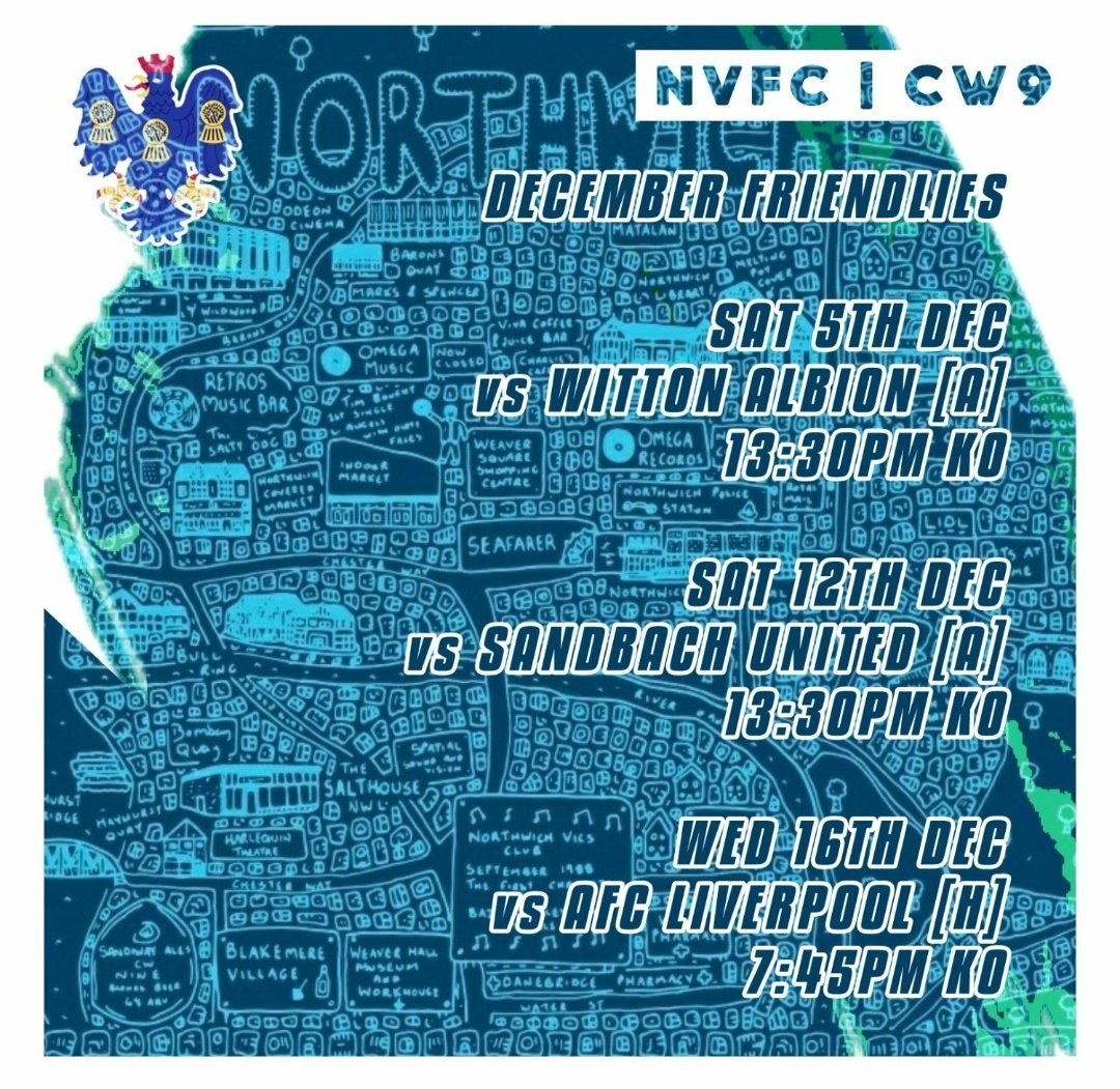 NorthwichVicsFC's tweet photo. The #Vics are back in action starting this Saturday 5th V's @WittonAlbion 13.30 #CW9 

Sat 12th 13.30 @SandbachFC_1st (A) 13.30 

Wed 16th @AFCLiverpool  (H) 7.45 

#Allezlesverts #greenarmy 💚⚽ https://t.co/UTcA55gyEi