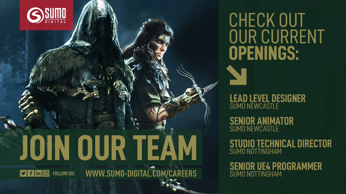 SumoDigitalLtd's tweet photo. We have so many amazing opportunities at the moment, including these roles at #SumoNewcastle and #SumoNottingham!
So, get in touch with your application and our Recruitment team will help find the right role for you!
Apply today:
https://t.co/AcfwkxjtZ0
#SumoJobs #GameJobs https://t.co/PKm0FD8ntS