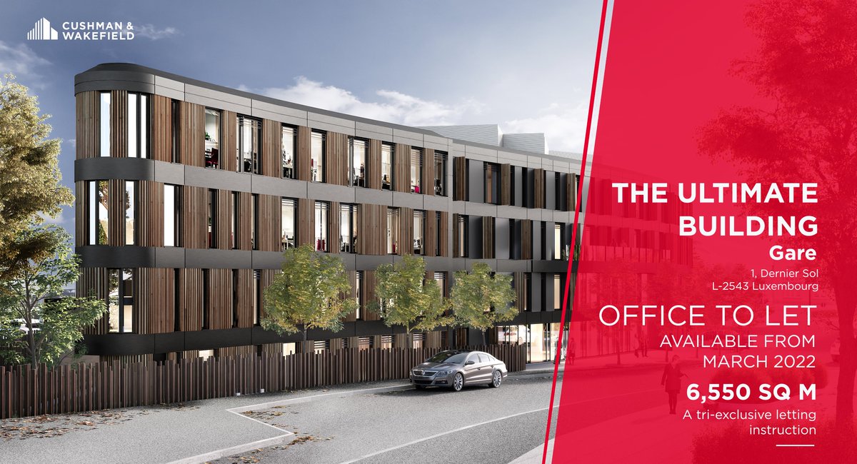 CushWakeLUX's tweet photo. #OFFICE – A LOUER / Mandat tri-exclusif : 6.550 m² de surfaces de bureaux divisibles à Luxembourg-Bonnevoie. Le projet The Ultimate Building proposera à la location des surfaces lumineuses réparties sur 4 étages à partir de mars 2022. #Realestate #Officespace #CWLuxembourg https://t.co/xLFrUUvAyH