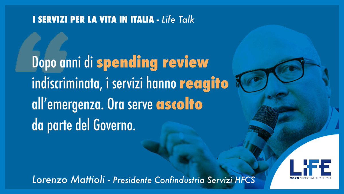 LIFE_Event2020's tweet photo. “Dopo anni di spending review indiscriminata, i servizi hanno reagito all’emergenza. Ora serve ascolto da parte del Governo”.

Il Presidente Confindustria Servizi HFCS Lorenzo #Mattioli all’evento 👇🏻
I SERVIZI PER LA VITA IN ITALIA 🇮🇹
#LIFETALK2020 https://t.co/4GY9TMSCbu