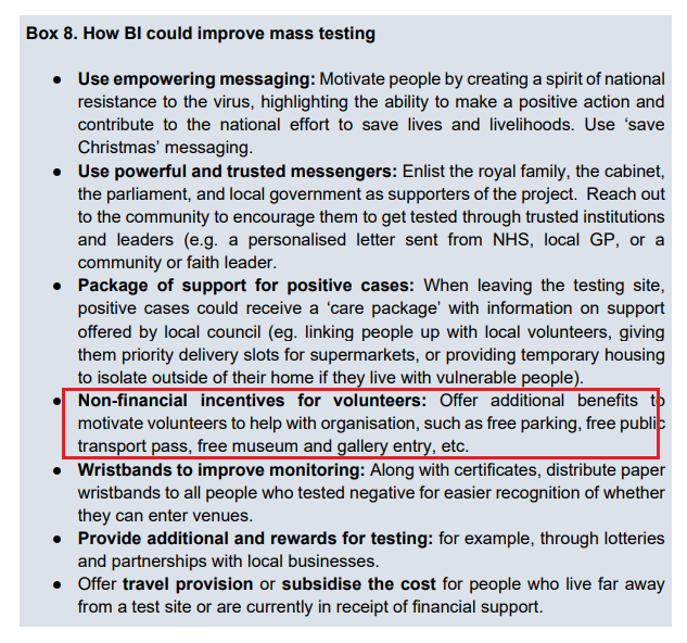 "Non-financial incentives for  #volunteers: Offer additional benefits to motivate volunteers to help with organisation, such as free parking, free public transport pass, free museum and gallery entry, etc." [p 13]