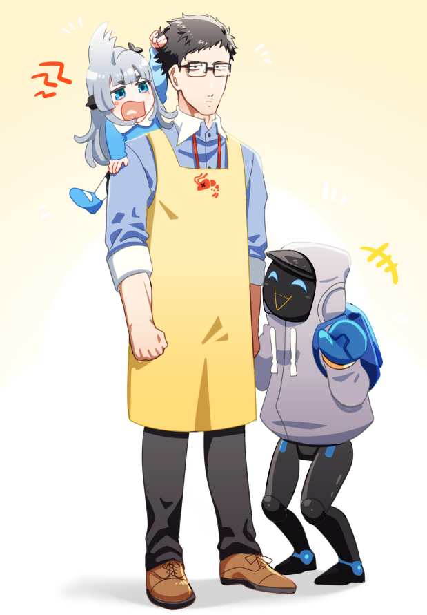 1girl glasses apron 1boy blue eyes kindergarten uniform shirt  illustration images