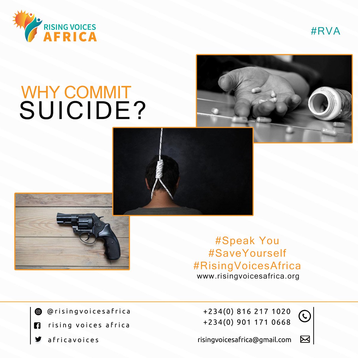 AfricaVioces's tweet photo. Suicide is never an option
Speak up and save yourself 
#SayNoToSuicide
#SaveALife
#SpeakUp https://t.co/ANXl16XOMj