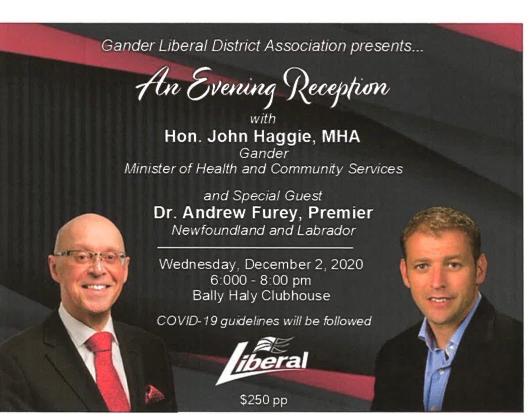 PeterCBC's tweet image. After the discussion today about not having gatherings, the health minister is holding one this evening. His office says there will only be about 40 people there, there will be physical distancing and it will follow all the health rules #nlpoli