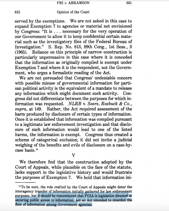 I don't believe DOD's interpretation of FOIA is right. I'd be surprised that Congress passed a law granting the general public rights to access records but meant to bar government agencies themselves from accessing the same records. Indeed, SCOTUS has said as much (highlighted).