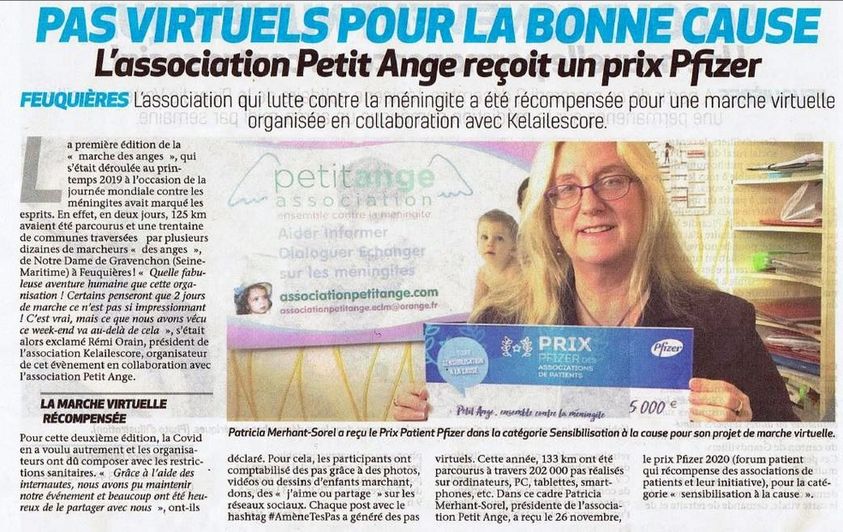 HAMEL_91's tweet photo. Merci #LeBonhommePicard #Feuquières
de ce bel article qui honore Association Petit Ange Ensemble contre la méningite @contremeningite
 en collaboration avec @kelailescore
 #PrixPatientPfizer #Sensibilisation https://t.co/gTE5BOrDga