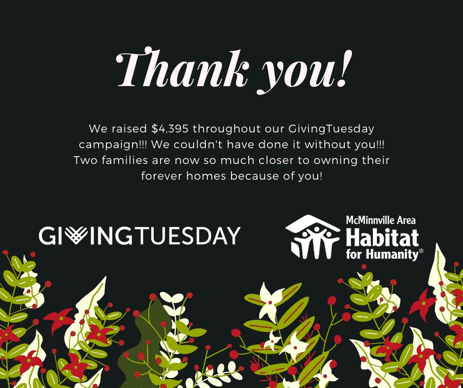 All of our supporters are truly amazing!!!

#GivingTuesday #ThankYou #MacHabitat #HabitatForHumanity #Home #Community #Hope
