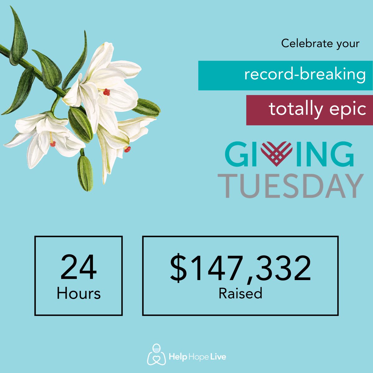 helphopeliveorg's tweet photo. This is what you helped us to accomplish yesterday on #GivingTuesday. Thanks to you, #hopeisnotcancelled. 💝 (More GivingTuesday stats will be available on our blog tomorrow - stay tuned!) https://t.co/TM3y5IicQj