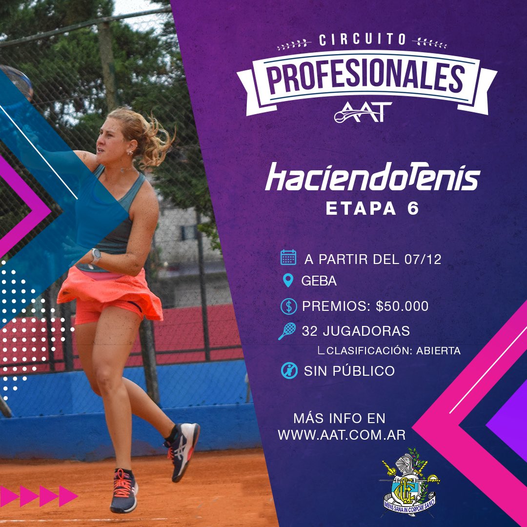 AATenis's tweet photo. 👩🏻Nuevo torneo del circuito femenino de Profesionales en Club Gimnasia y Esgrima de Buenos Aires.
🗓️ A partir del lunes 07/12
❗ Con un cuadro de 32 jugadoras.
😷 Bajo los cuidados del #ProtocoloAAT
➕ info del Haciendo Tenis 6 en https://t.co/34q3jXngaX https://t.co/dsMyjG6eKN