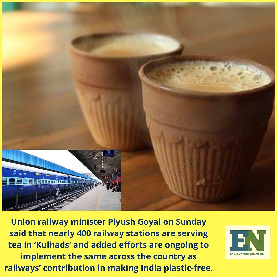 env__news's tweet photo. In a signficant move towards a make India plastic-free, tea will now be sold in #environment-friendly ‘Kulhads’ (earthen cups) in place of plastic cups at all #railway stations across India. The initiative will be the contribution of the Railways towards a #Plastic-#free #India. https://t.co/CGab5sEWcB