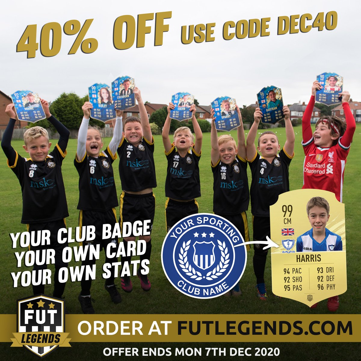 FUTLegendsCards's tweet photo. Get the perfect football gift for FIFA fans this Xmas! We've thousands of club badges to have on your card! Use any photo and look like the pro’s!

Use code DEC40 for a massive 40% off. Offer ends 7th December 2020. 🎅

➡️ Get yours now: https://t.co/b9YkVWP0Wb https://t.co/pezaRscdQ3
