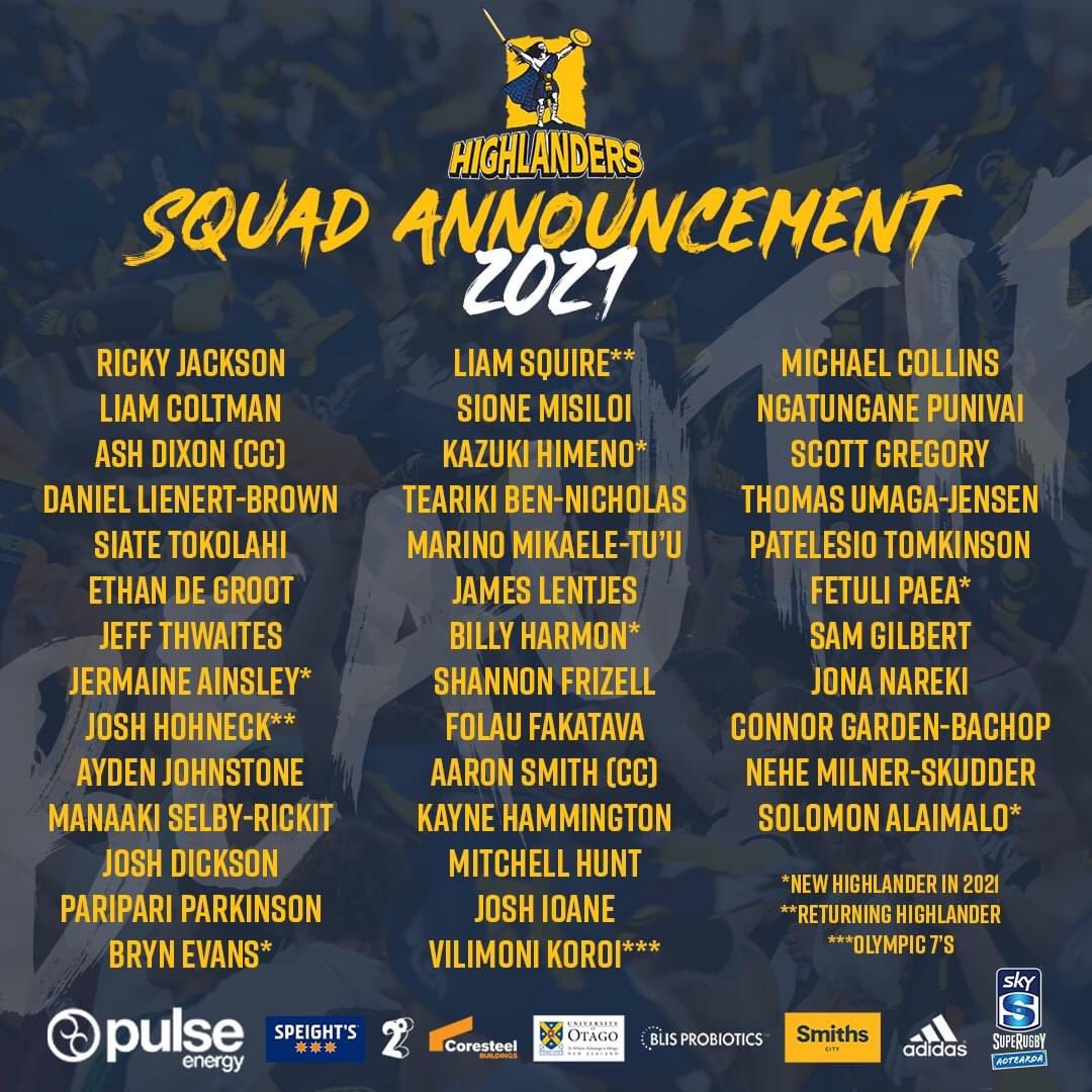 π¨ 2021 Squad Announcement π¨
Here is your Pulse Energy Highlanders 39-man squad to take on the best from NZ and Australia β‘
Don't miss any of the action - Secure your Club Membership for all six home games!
Full Release: https://t.co/4TGvNo1QJp
#WeAreHighlanders https://t.co/wsLQmOKWay