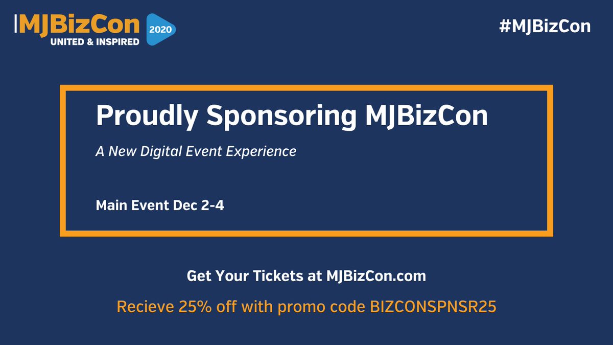 We are exhibiting at  #MJBizCon virtual event with <a href="/MJBizDaily/">MJBiz</a> from Dec. 2-4  Make sure to (virtually) stop by to say hello!
Register here: bit.ly/37Bnc1W and use the promo code below.
