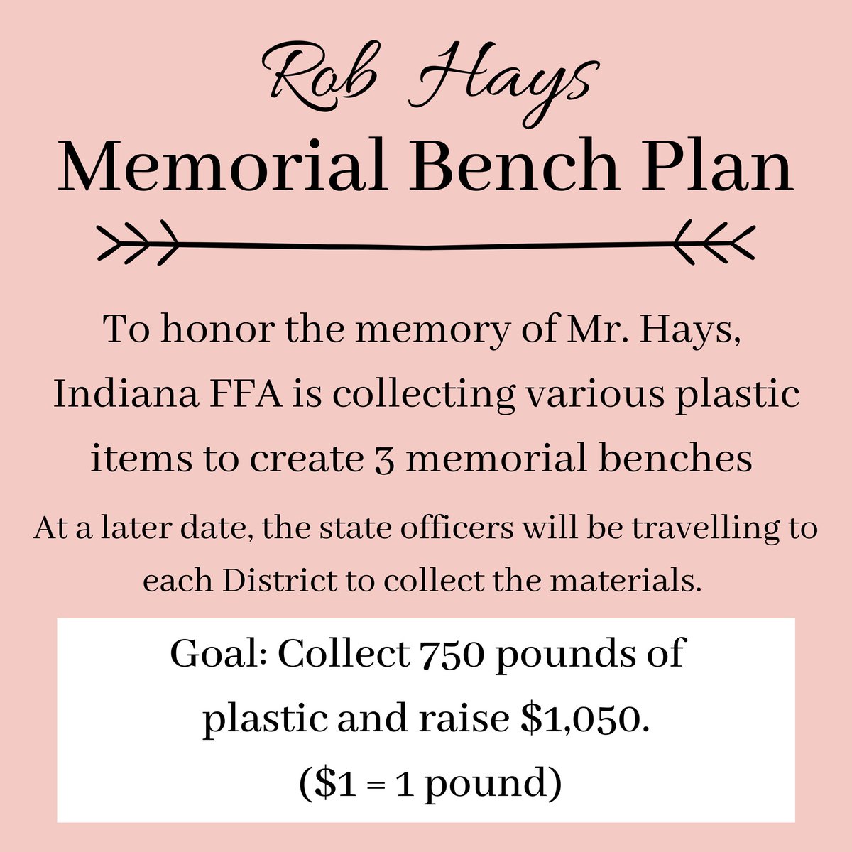 inffa_dv's tweet photo. DV members, lets honor the memory of Mr. Hays by helping Indiana FFA collect plastic items to create 3 memorial benches. If you have any questions, please let us know. https://t.co/QRHPVijxKN