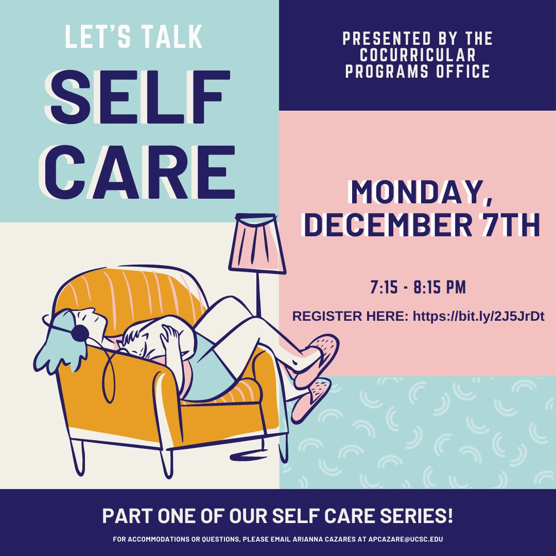 nine10official's tweet photo. Hi All! Feeling overwhelmed or in need of some TLC? This awesome event is happening December 7th from 7:15-8:15 regarding self care, and atypical forms of self care. Please register with the link in the flyer. https://t.co/23UfaesQhc