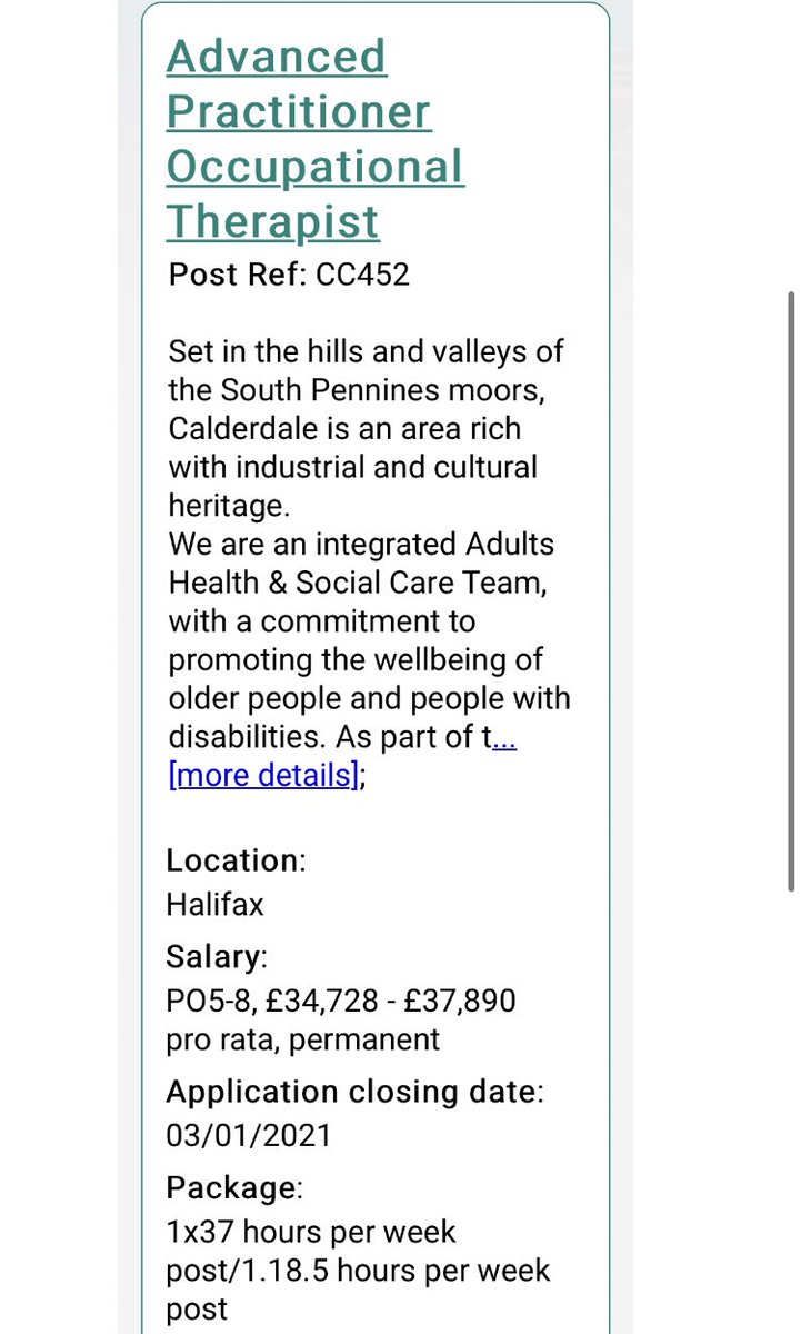 My lovely team is recruiting! Share far and wide please! It’s a VERY exciting time to be an #occupationaltherapist in #socialcare #bestjob #ot #exciting #oppertunity #Calderdale #countryside search “occupational therapist” here or DM me to find out more 😄 ce0078li.webitrent.com/ce0078li_webre…