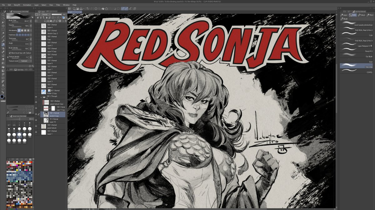 Having fun sketching this redhead.
#RedSonja #comic #fanart #CLIPSTUDIOPAINT #practice 