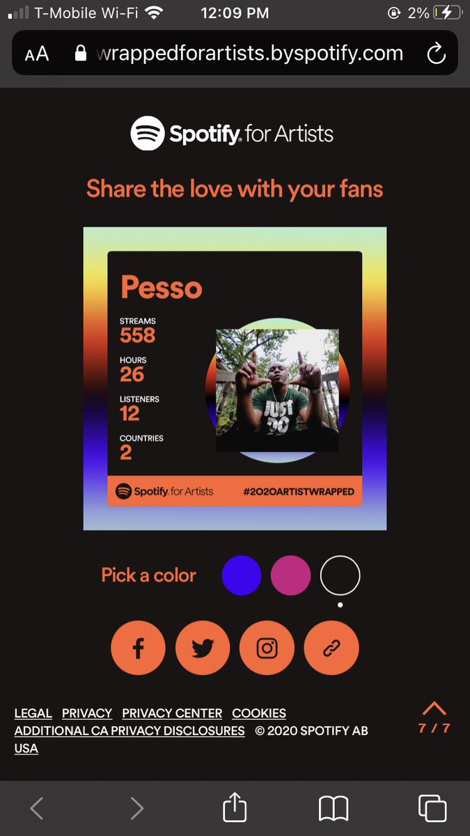 STO_Pesso's tweet photo. Im just getting started 😌
Combined 1.3K streams ‼️, 45 hours ⬆️, 65 listeners 🧏🏽♂️ , 10 countries 🤝#2020ArtistWrapped 🤫 #Pesso #AlbumOTW https://t.co/4zxQGgPsnJ