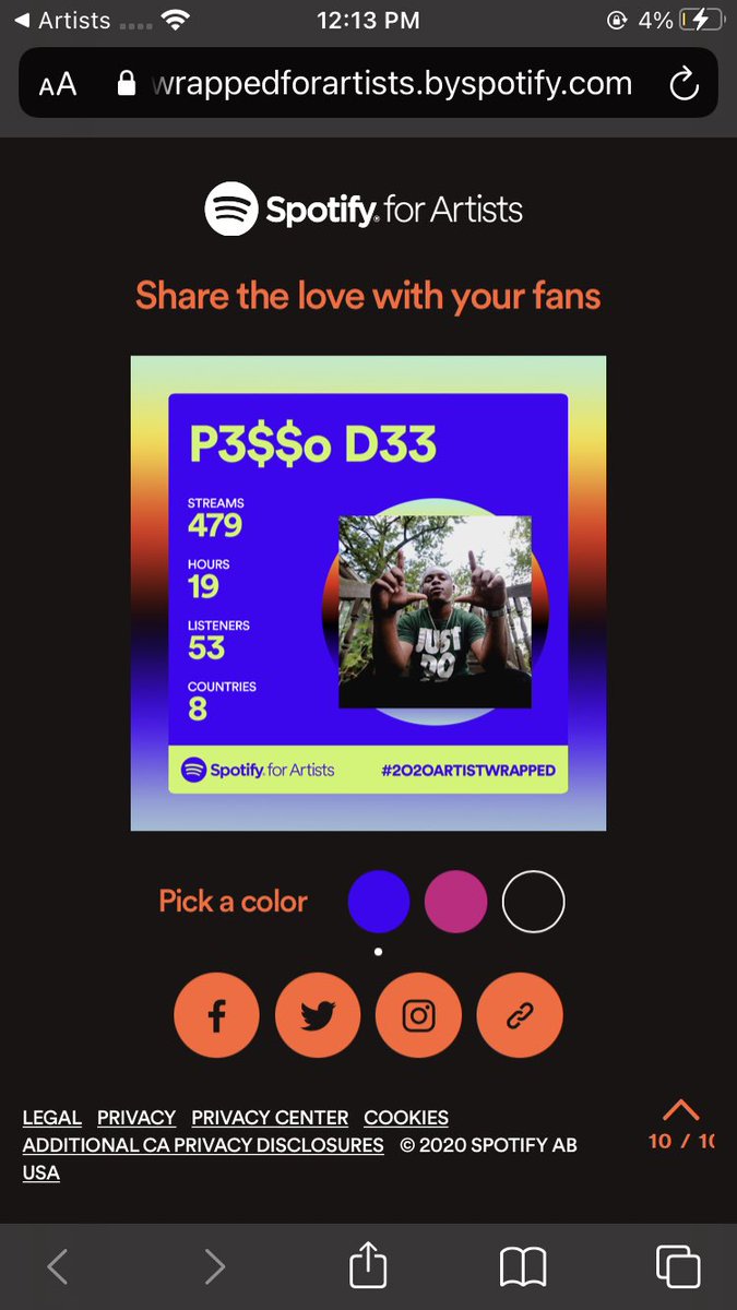 STO_Pesso's tweet photo. Im just getting started 😌
Combined 1.3K streams ‼️, 45 hours ⬆️, 65 listeners 🧏🏽♂️ , 10 countries 🤝#2020ArtistWrapped 🤫 #Pesso #AlbumOTW https://t.co/4zxQGgPsnJ