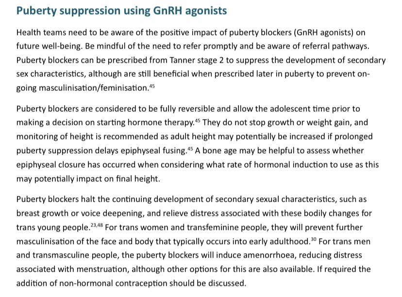 “Timing of use of puberty blockers can have a significant impact on future wellbeing”... trans young people in the UK already expect to wait years for an initial assessment with GIDS, let alone be considered for puberty blockers
