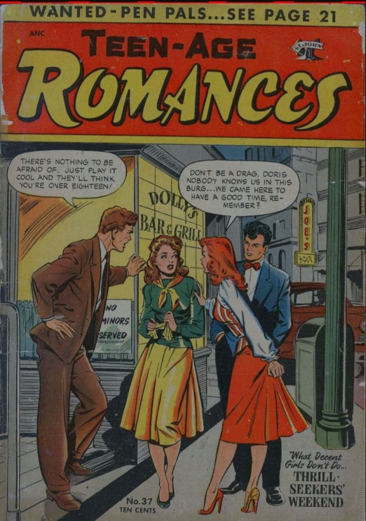 Romance comics told first-person stories of the agony and the ecstasy of teenage love, even if their early protagonists looked anything but teen-age! Having older characters helped them tell more mature stories however.