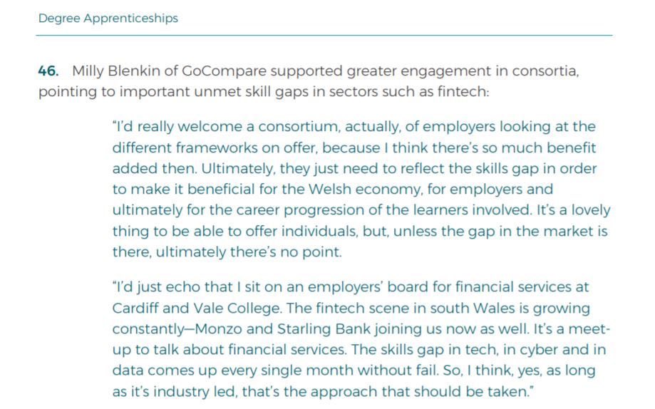 Delighted to be included in the Welsh Parliament’s Economy, Infrastructure and Skills Committee report on #DegreeApprenticeships

I truly believe that degree apprenticeships and increasing applied education is the future!

Read the full report >lnkd.in/dHG28WW