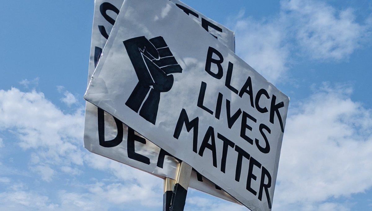 A protest sign from the 2020 March on Washington says "Black lives matter" in all capital letters.