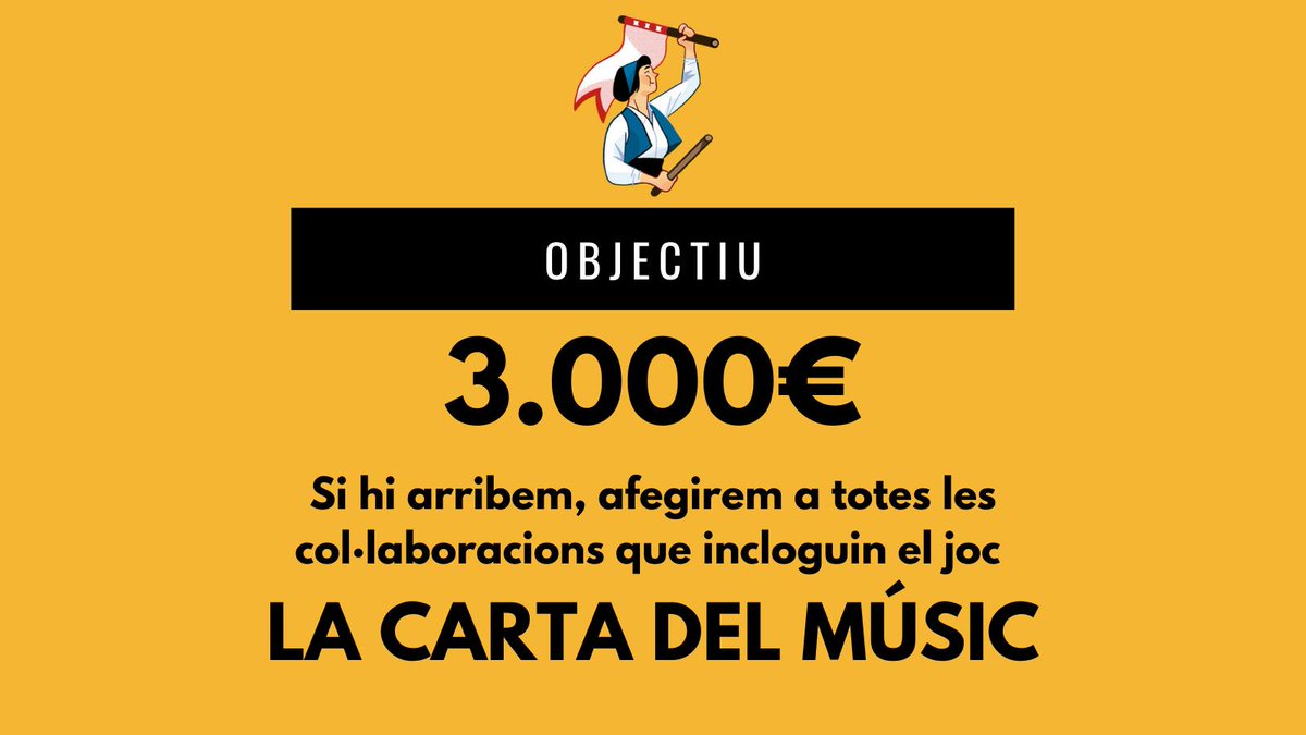 La campanya a Goteo segueix en marxa, i ja hem arribat als 2525 €! Si arribem als 3000€ afegirem a totes les recompenses del joc una carta extra, la carta del músic! 
A més, estem preparant noves sorpreses!!

Ens ajudeu?
goteo.org/project/el-ban…