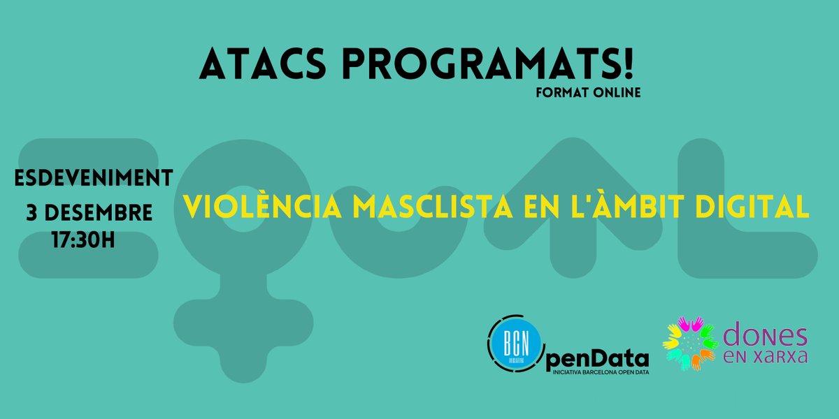 iopendatabcn's tweet photo. 🔵🟢 Avui a les 17:30h tots conectats al directe @donesenxarxa parlat sobre la #violènciamasclista en l'àmbit digital! #projecteEqual 🟣 Intervindran @lourdesmunoz @MireiadelPozo @teclista @montserratboix
♀ #Data25N Inscriu-te!👉 https://t.co/sepMN2AKzx https://t.co/2jsrfVnns0