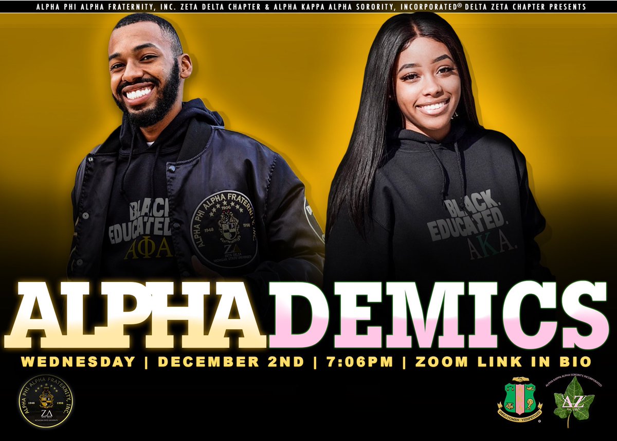 msualphas's tweet image. This semester has been different than any other before. Nevertheless, The Zeta Delta chapter aims to help you finish the semester strong while adjusting to Zoom. Join us &amp;amp; @DZ_AKA1908 for ‘Alphademics’ today as we provide tips for making the most out of learning online!📝🤙🏾