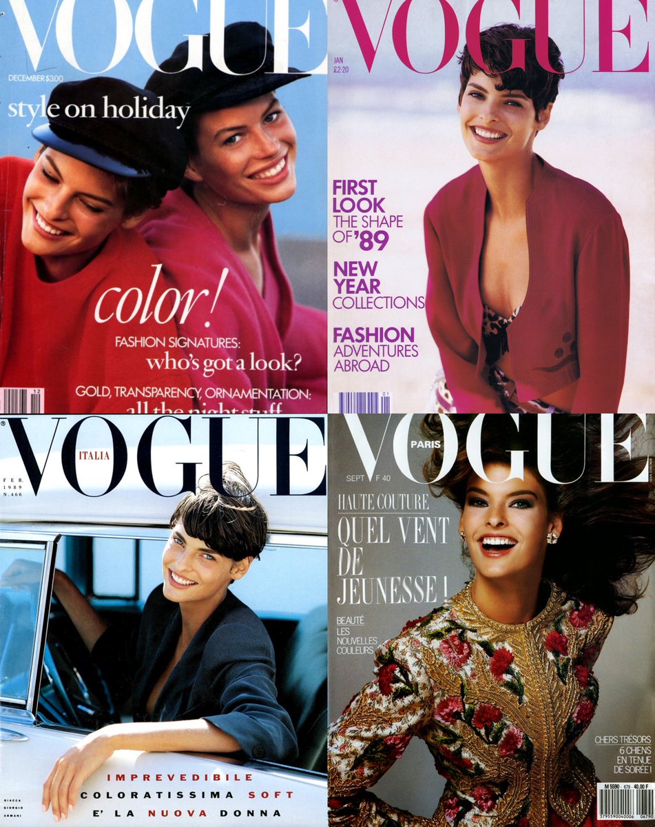 LINDA EVANGELISTAVogue US December 1988Vogue UK January 1989Vogue Italia February 1989Vogue Paris September 1987
