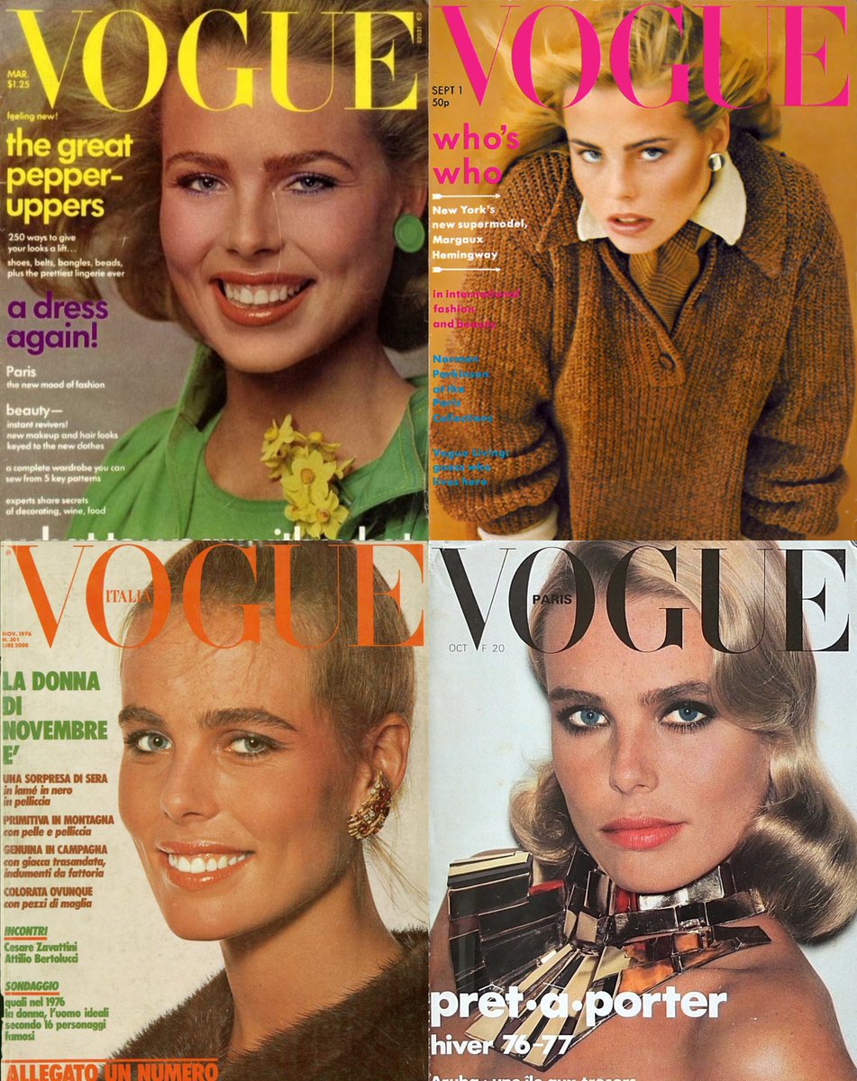 MARGAUX HEMINGWAYVogue US March 1975Vogue UK september 1975Vogue Italia November 1976Vogue Paris October 1976