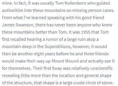 Real information on Circlestone very difficult to find. No excavation is allowed in the area, very little real research done. One of few who wrote on this and other things in the area is Tom Kollenborn. Kollenborn was one of the last cowboy souls, a character in his own right.