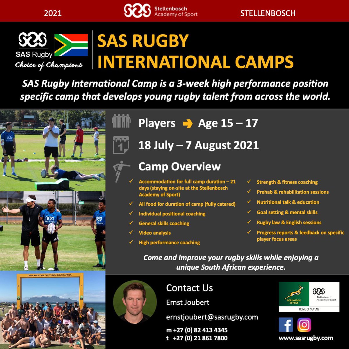 We have a new offering in 2021!

A three week camp for international players between the ages 15-17. <a href="/ErnstJoubert/">Ernst Joubert</a> is the contact person. All the contact info on the flyer.

#sasrugby #rugbycoaching #rugby

<a href="/jhanekom62/">Jacques Hanekom</a> <a href="/uysteman/">Corne Uys</a> <a href="/HorneFrankie/">Frankie Horne</a>