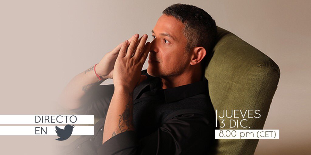 Mañana JUEVES a las 8:00 PM (CET) estaré en directo en Twitter para hablar del concierto del 5 de diciembre #LiveStreamASanz 🙌🙌
Envíame tus preguntas con #AskAlejandroSanz  ❤️