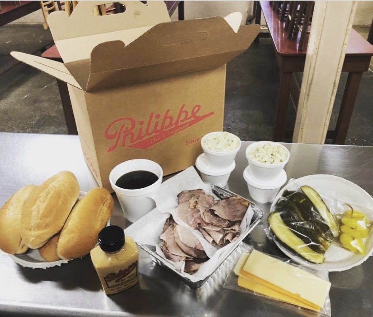 No desire to cook? We’re not judging! Pick up a Family Pack >> 4 Person Meal Pack for Assembling Yourself at Home - Includes 4 French Rolls, Meat for 4 Beef Dips w/ Cheese, 4 Side Salads, Pickles, Yellow Chiles, Au Jus &amp; Bottle of Hot Mustard with Reheating Instructions >> $50.00