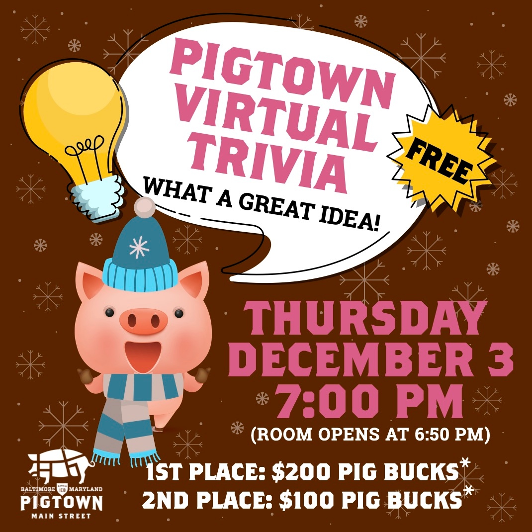 Winter Trivia is tomorrow! This is your last chance to register! Visit PigtownMainStreet.org for more information! 

#PigtownShuffle #shuffleintopigtown #Pigtown #PigtownMainStreet #Baltimore #Bmore #MainStreet