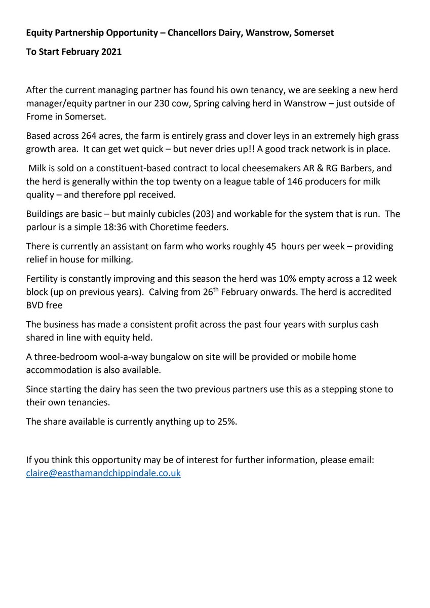 Dairy share farming opportunity available in Somerset, please retweet 👍 let’s get another gen started 🐄!!