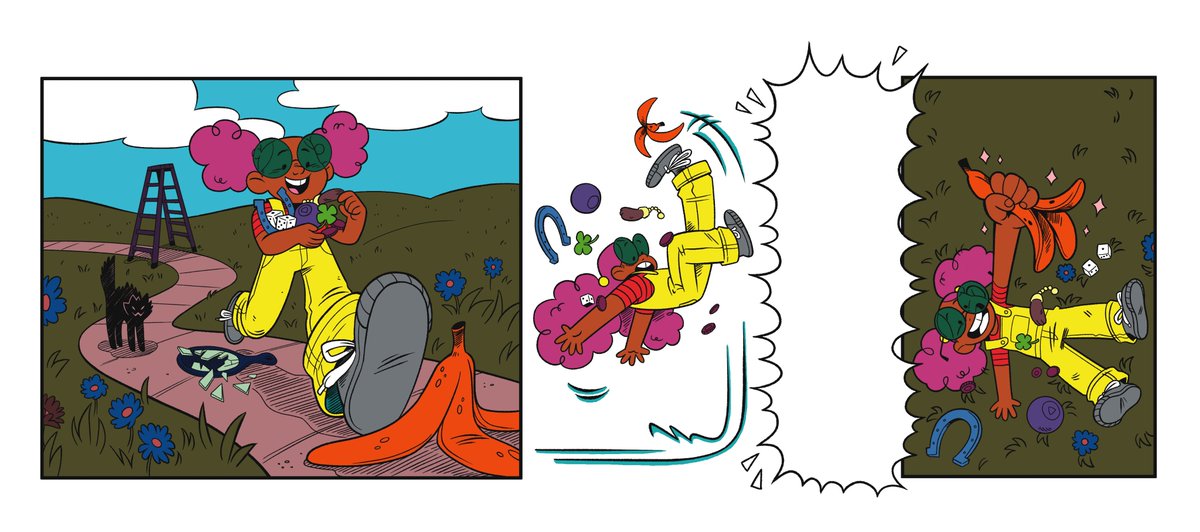 After that comes the flats!  @katfcomix did these! The colors look crazy, but they're supposed to! The flatter essentially outlines all the areas that the colorist will color in, turning it into a sort of digital coloring book.