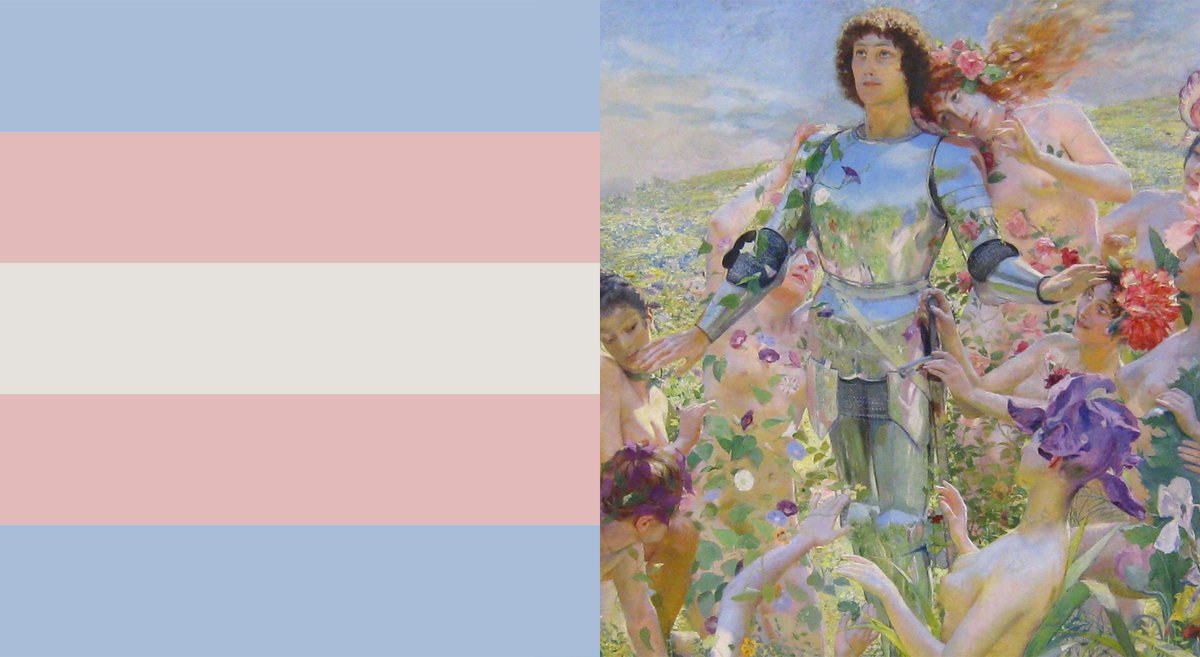 belllmonts's tweet photo. some trans pride flags with colours picked from various classical paintings https://t.co/lnfRw3AhdJ