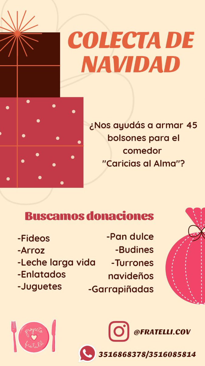 Hola! Se acercan las fiestas y es momento de vivirlas en familia. Por eso, queremos ayudar para que distintas familias tengan la oportunidad de vivir ese momento de reunión! Por esto estamos juntando donaciones!!
También nos das una mano enorme difundiendo!! 
Muchas gracias🤗