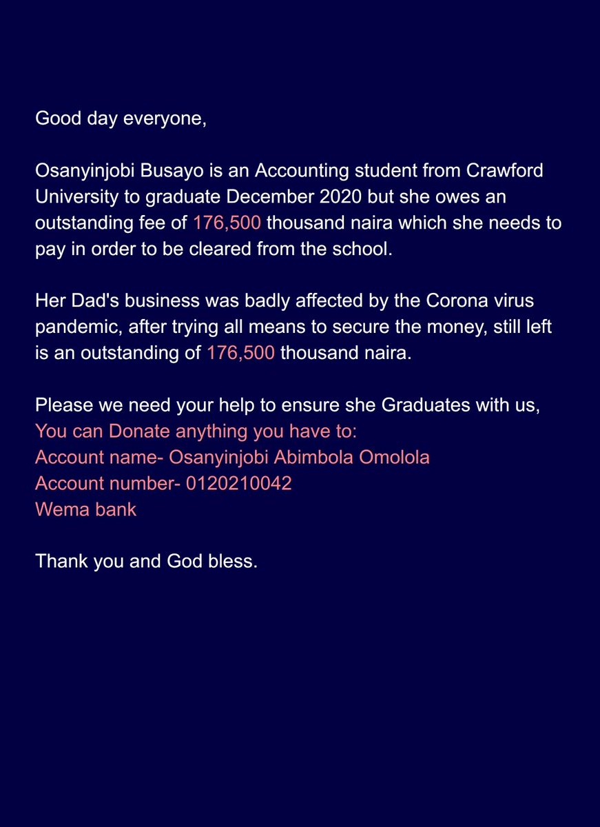 Credibledami_'s tweet photo. This is busayo's ID card. No amount is too small. #helpbusayograd https://t.co/wUUmwbA9Qi