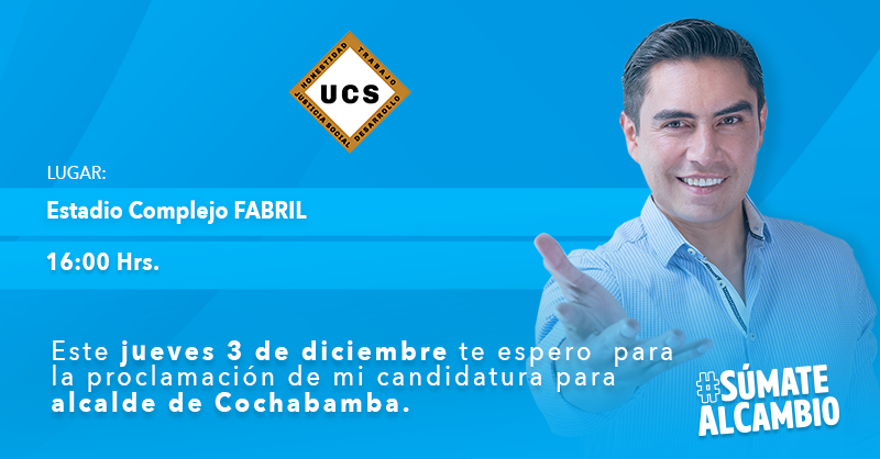 robertoperrogon's tweet photo. ¡Unidos haremos el cambio que Cochabamba necesita!

Te espero este jueves 3 de diciembre en el Estadio Complejo Fabril, para que unidos demos los primero pasos hacia el progreso.

¡Súmate al Cambio!

#Cochabamba #SúmateAlCambio https://t.co/RBZgOJzxdR